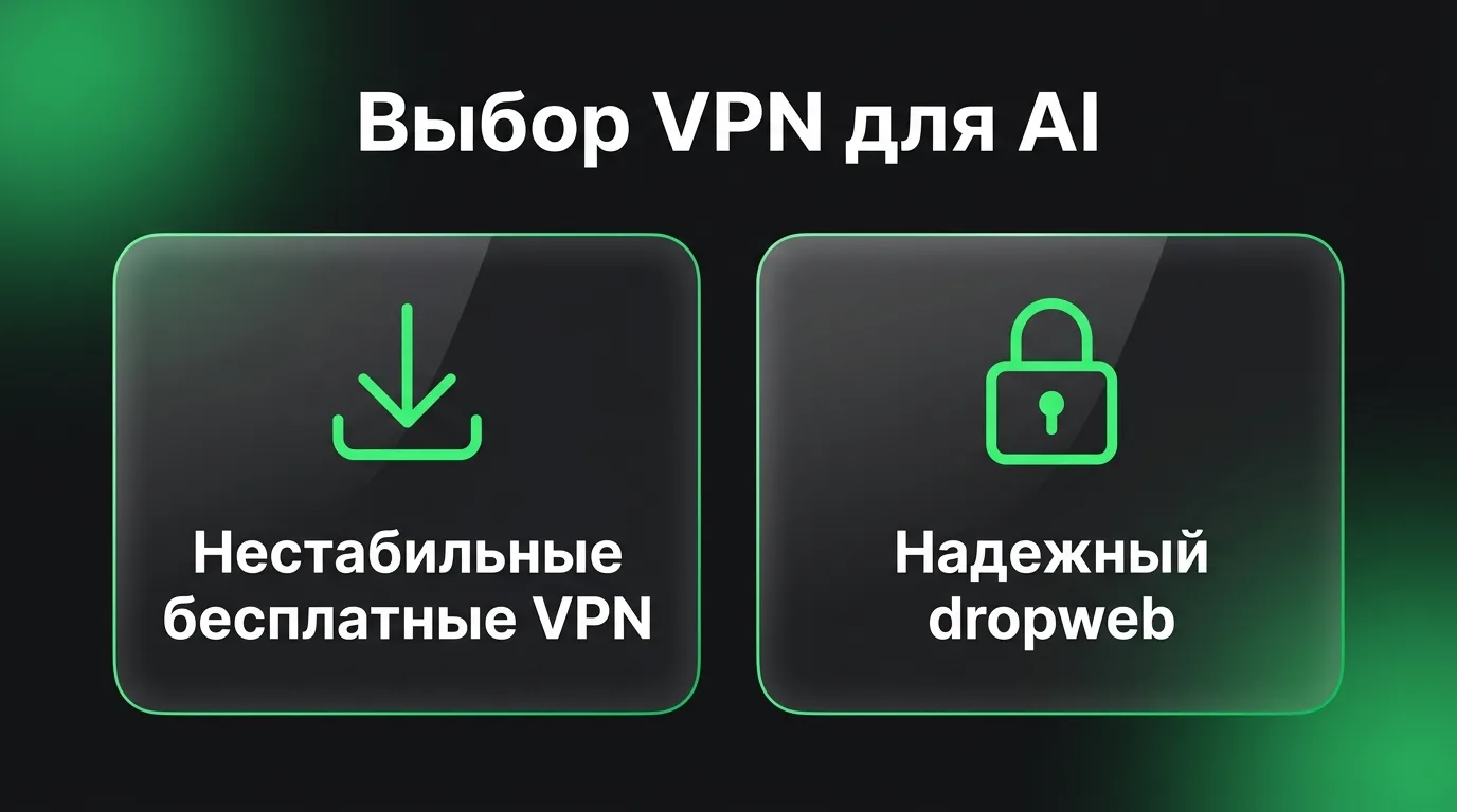 Сравнение бесплатных VPN-сервисов с нестабильным соединением и dropweb, обеспечивающего быстрое и приватное подключение для работы с нейросетями.